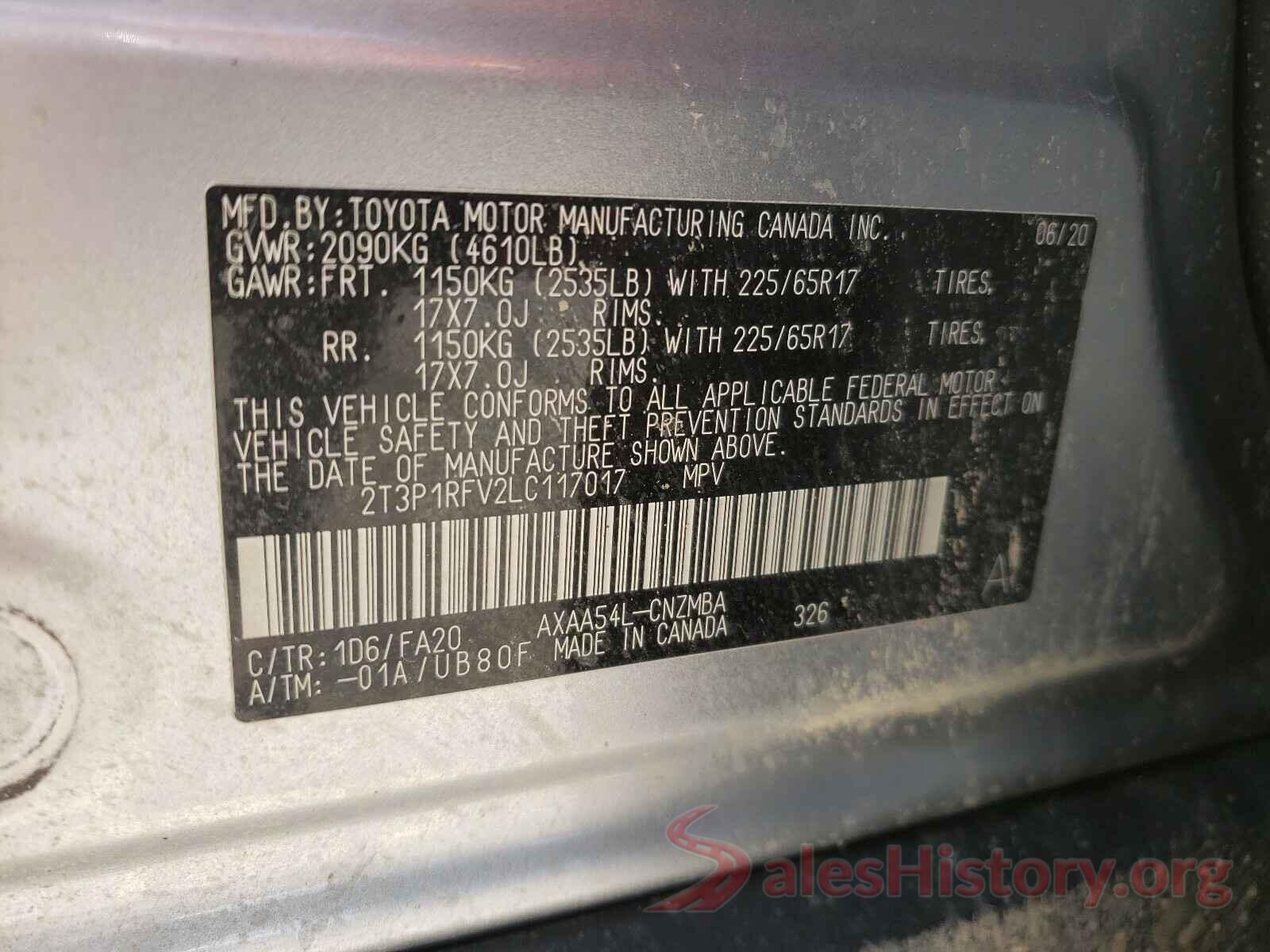 2T3P1RFV2LC117017 2020 TOYOTA RAV4