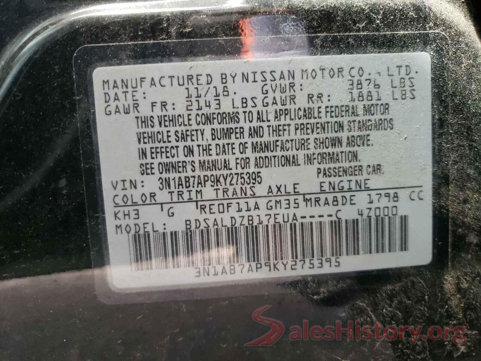 3N1AB7AP9KY275395 2019 NISSAN SENTRA