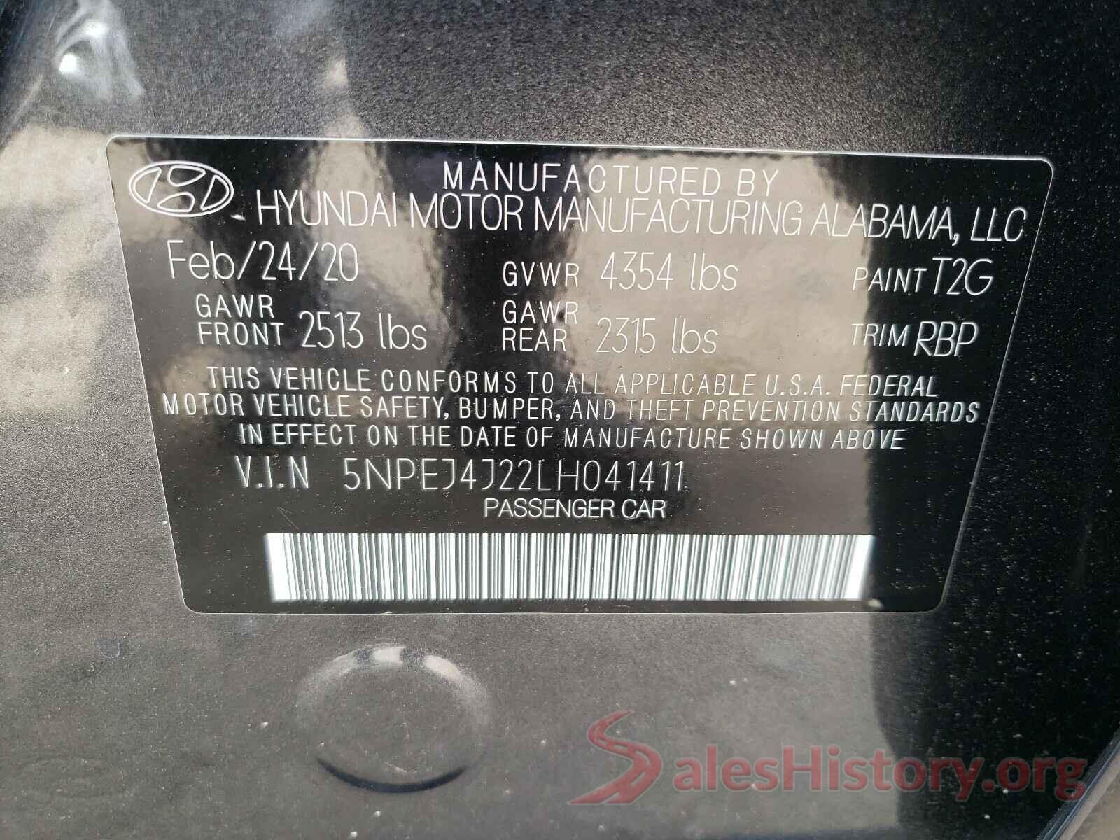 5NPEJ4J22LH041411 2020 HYUNDAI SONATA