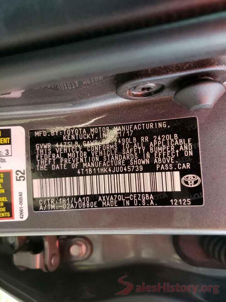 4T1B11HK4JU045739 2018 TOYOTA CAMRY