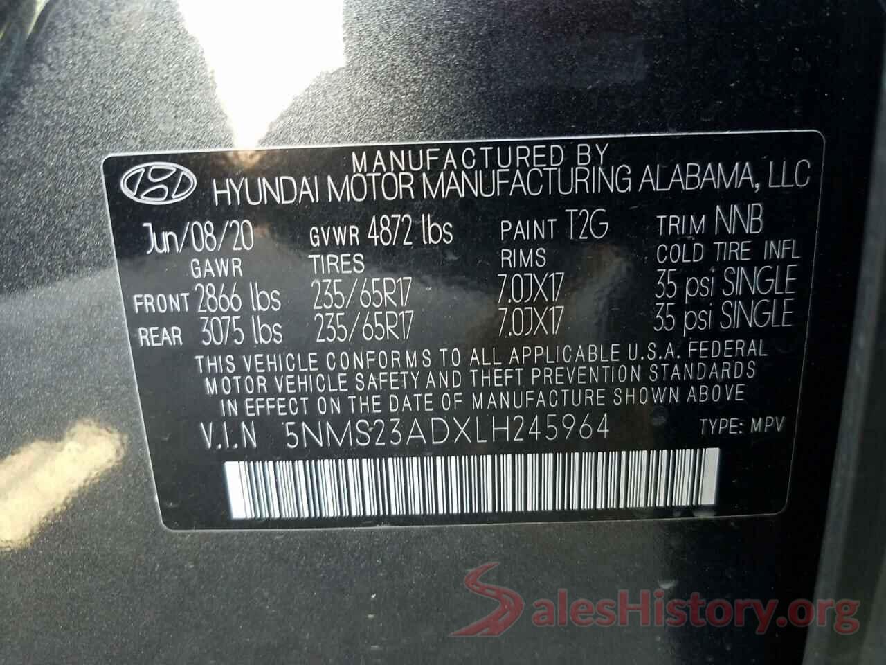 5NMS23ADXLH245964 2020 HYUNDAI SANTA FE