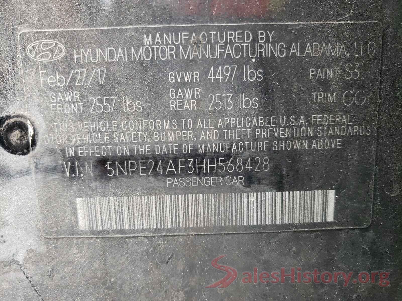 5NPE24AF3HH568428 2017 HYUNDAI SONATA