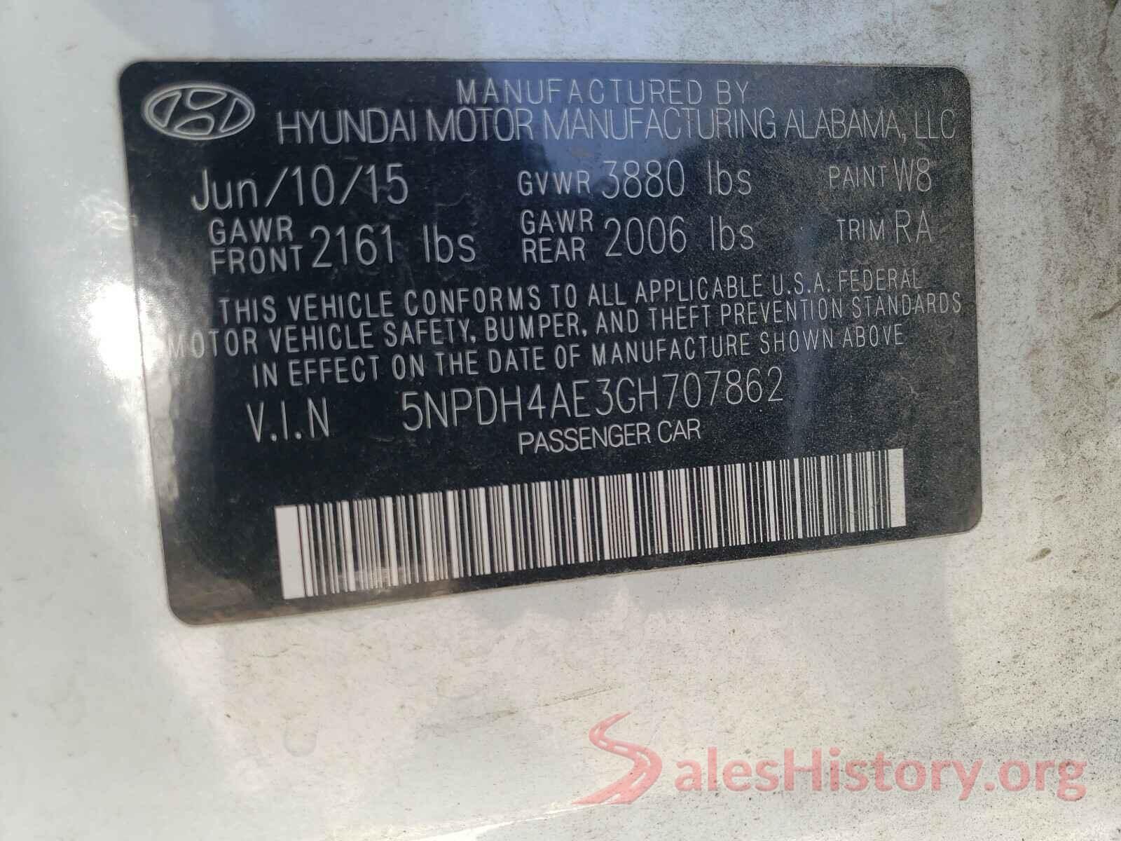 5NPDH4AE3GH707862 2016 HYUNDAI ELANTRA