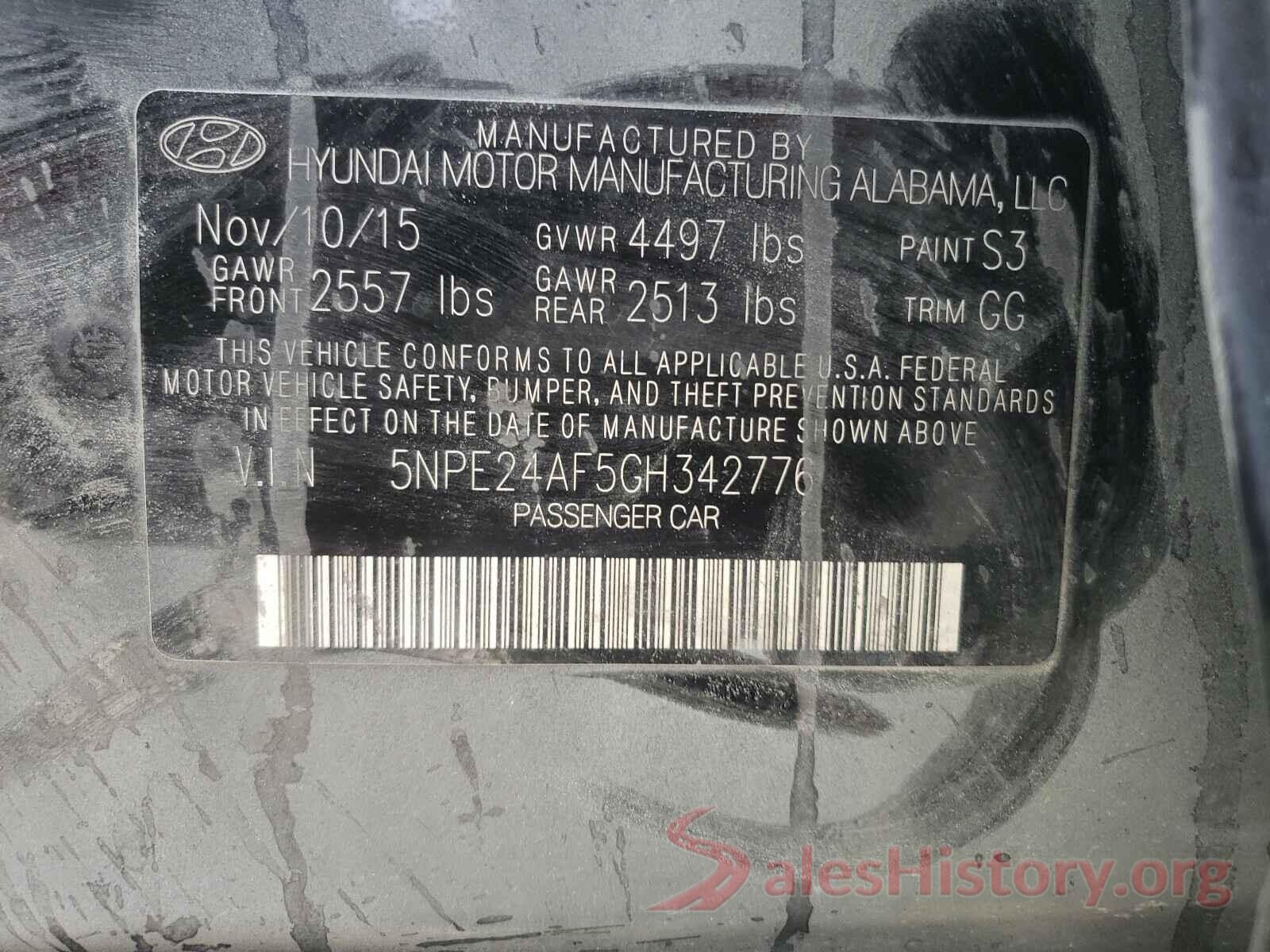 5NPE24AF5GH342776 2016 HYUNDAI SONATA