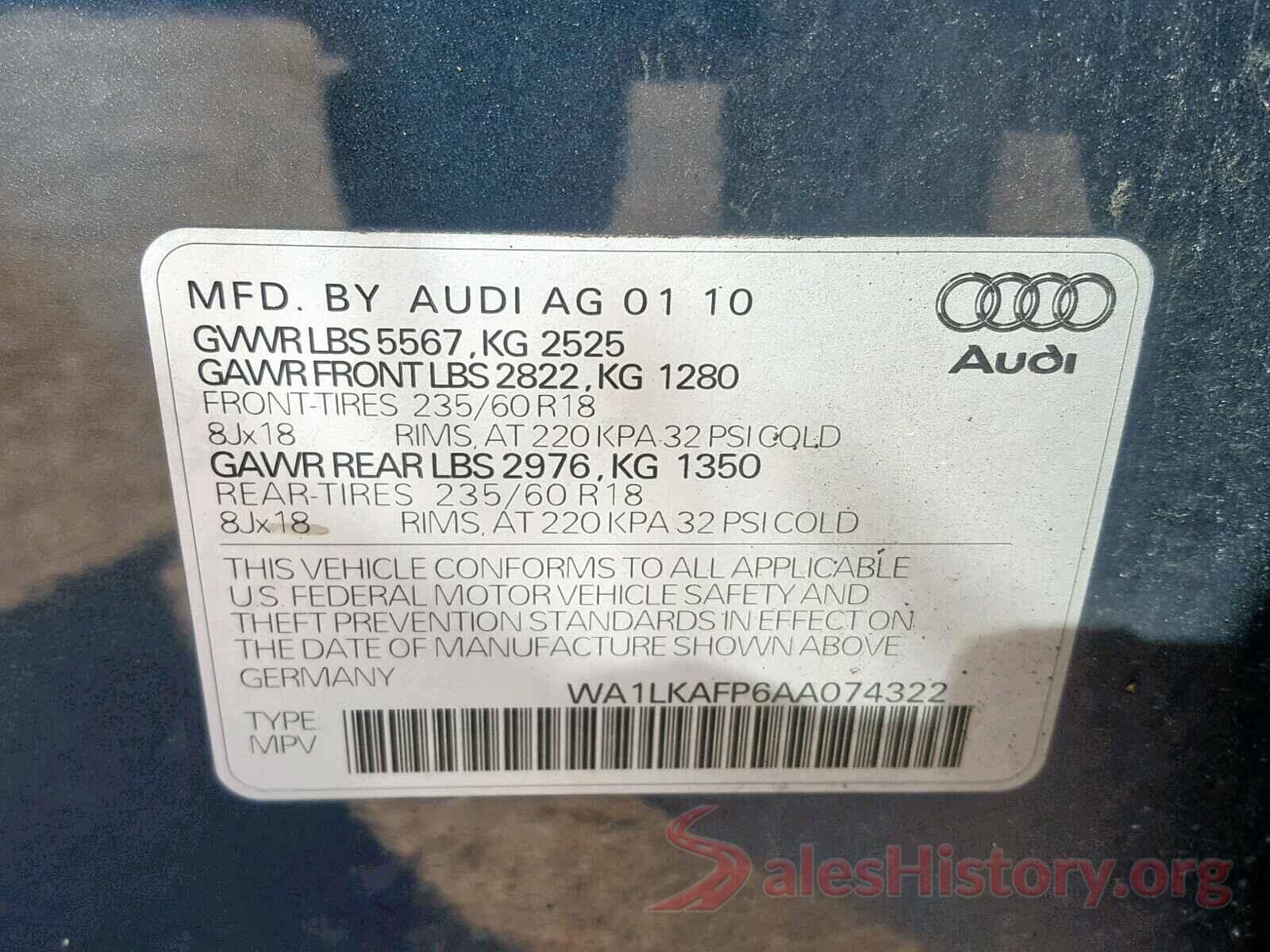 WA1LKAFP6AA074322 2010 AUDI Q5