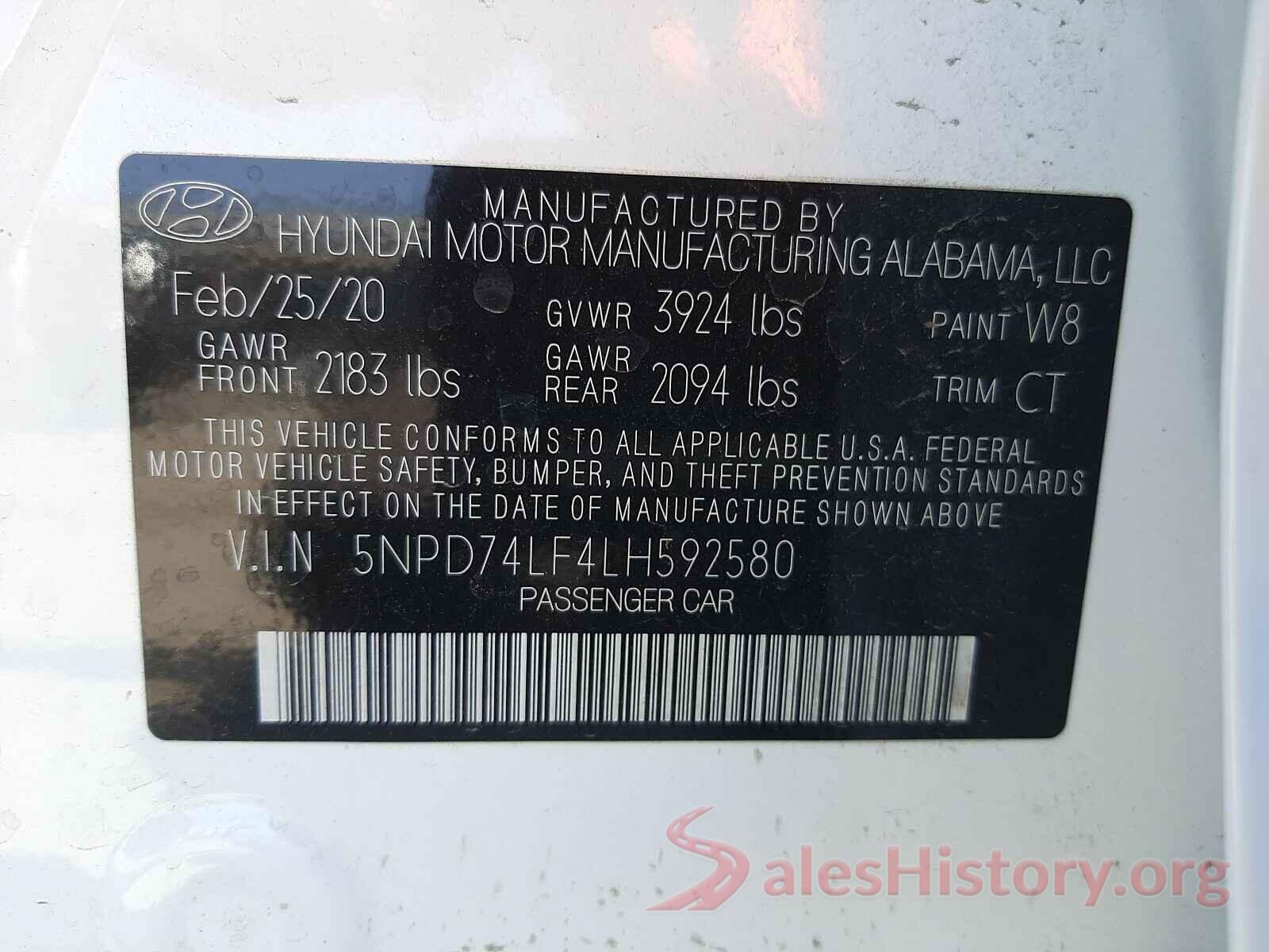 5NPD74LF4LH592580 2020 HYUNDAI ELANTRA