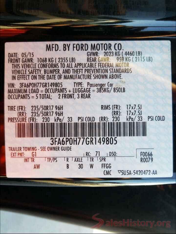 3FA6P0H77GR149805 2016 FORD FUSION