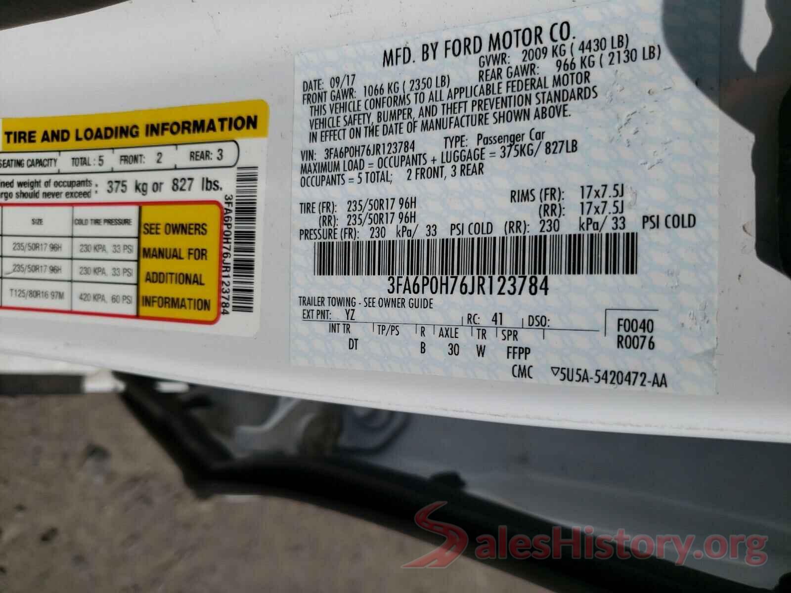 3FA6P0H76JR123784 2018 FORD FUSION