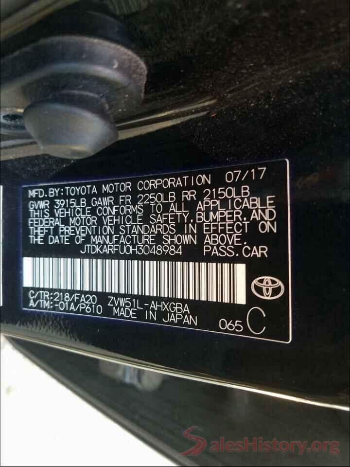 JTDKARFU0H3048984 2017 TOYOTA PRIUS