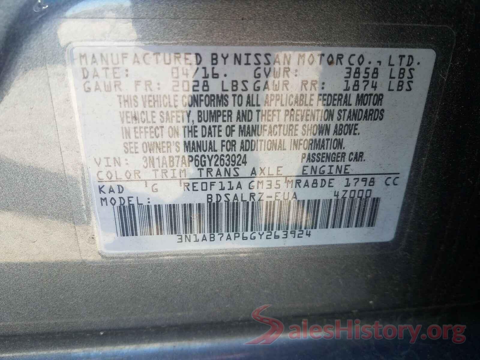 3N1AB7AP6GY263924 2016 NISSAN SENTRA