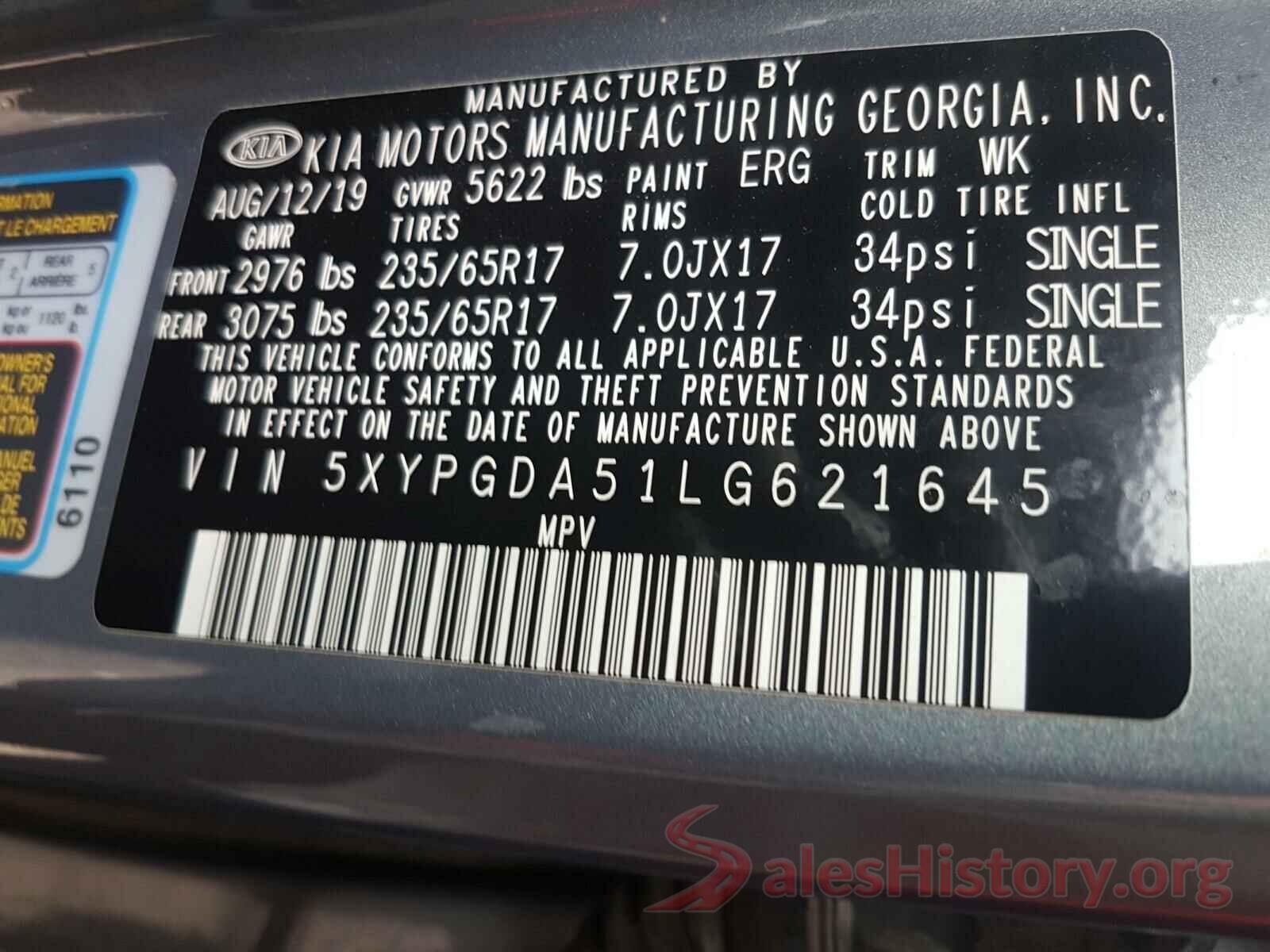 5XYPGDA51LG621645 2020 KIA SORENTO