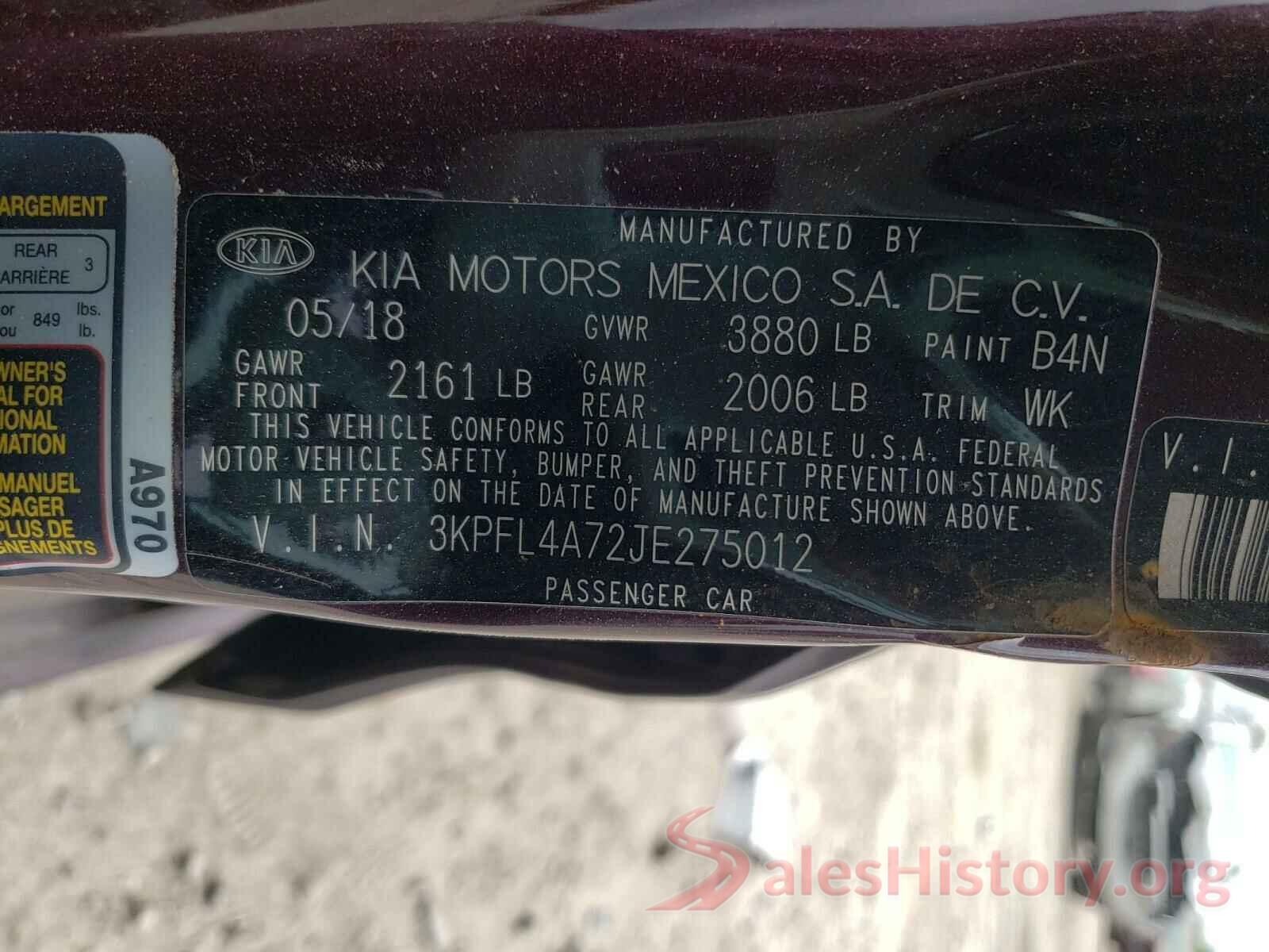 3KPFL4A72JE275012 2018 KIA FORTE