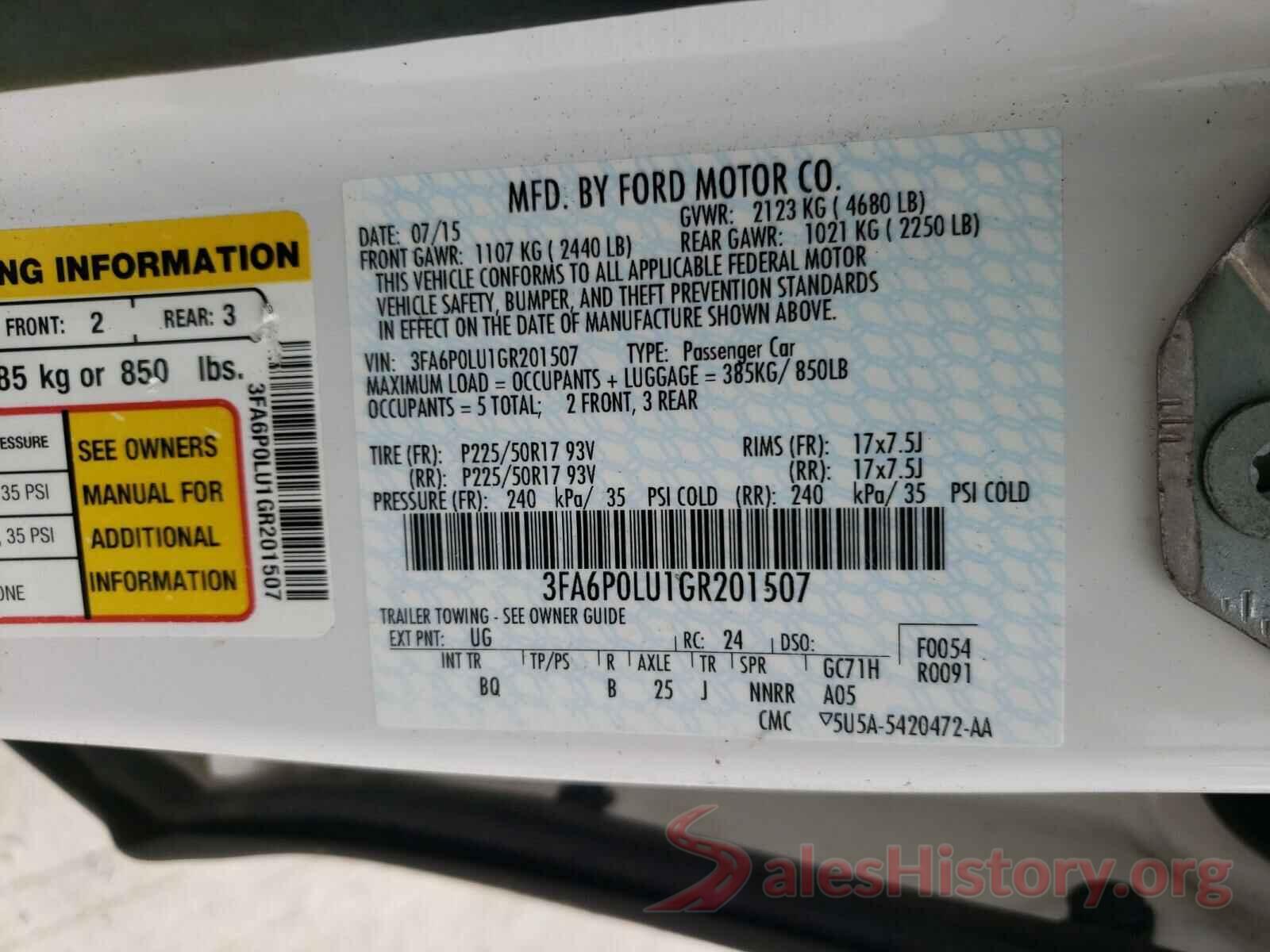 3FA6P0LU1GR201507 2016 FORD FUSION