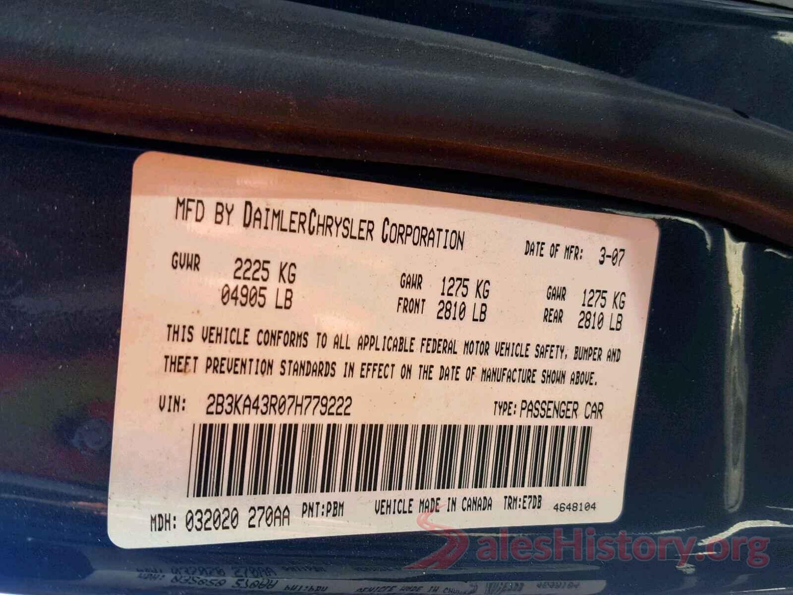 2B3KA43R07H779222 2007 DODGE CHARGER