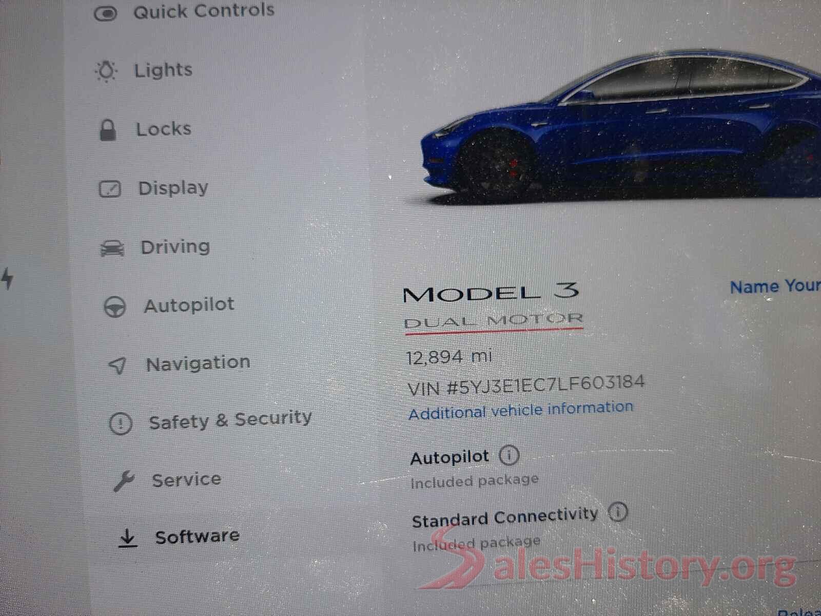 5YJ3E1EC7LF603184 2020 TESLA MODEL 3