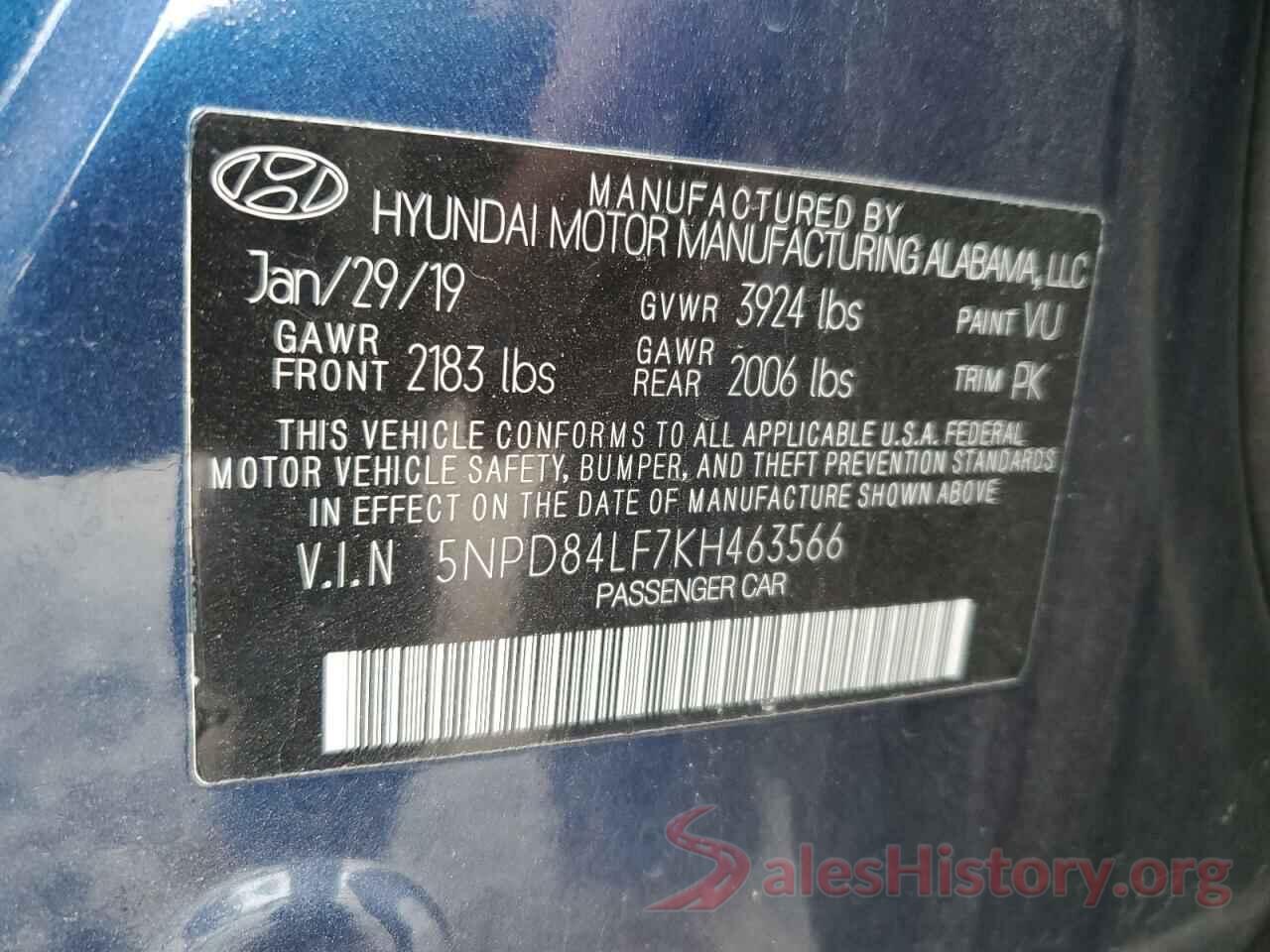 5NPD84LF7KH463566 2019 HYUNDAI ELANTRA