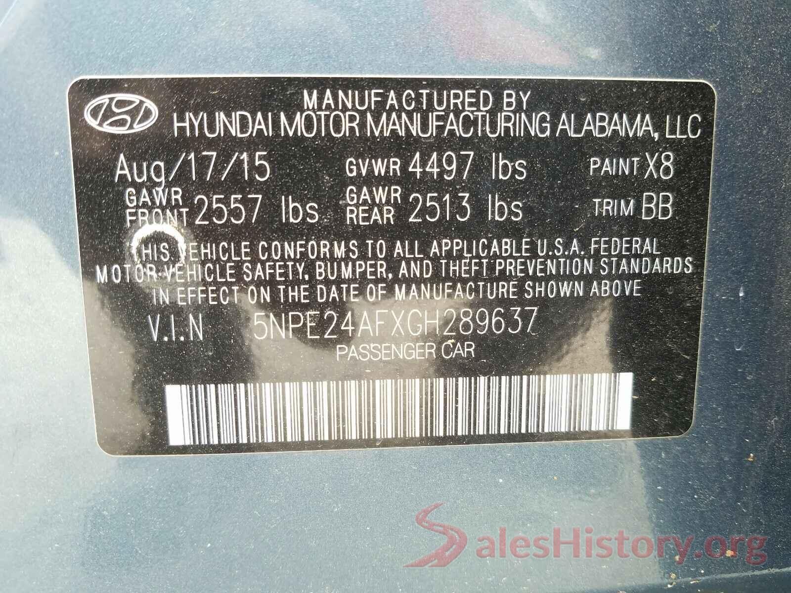 5NPE24AFXGH289637 2016 HYUNDAI SONATA