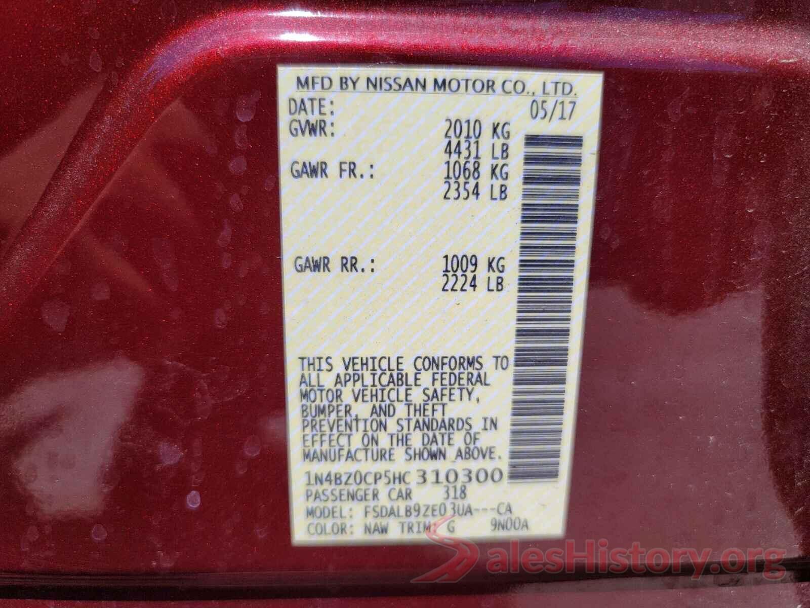 1N4BZ0CP5HC310300 2017 NISSAN LEAF