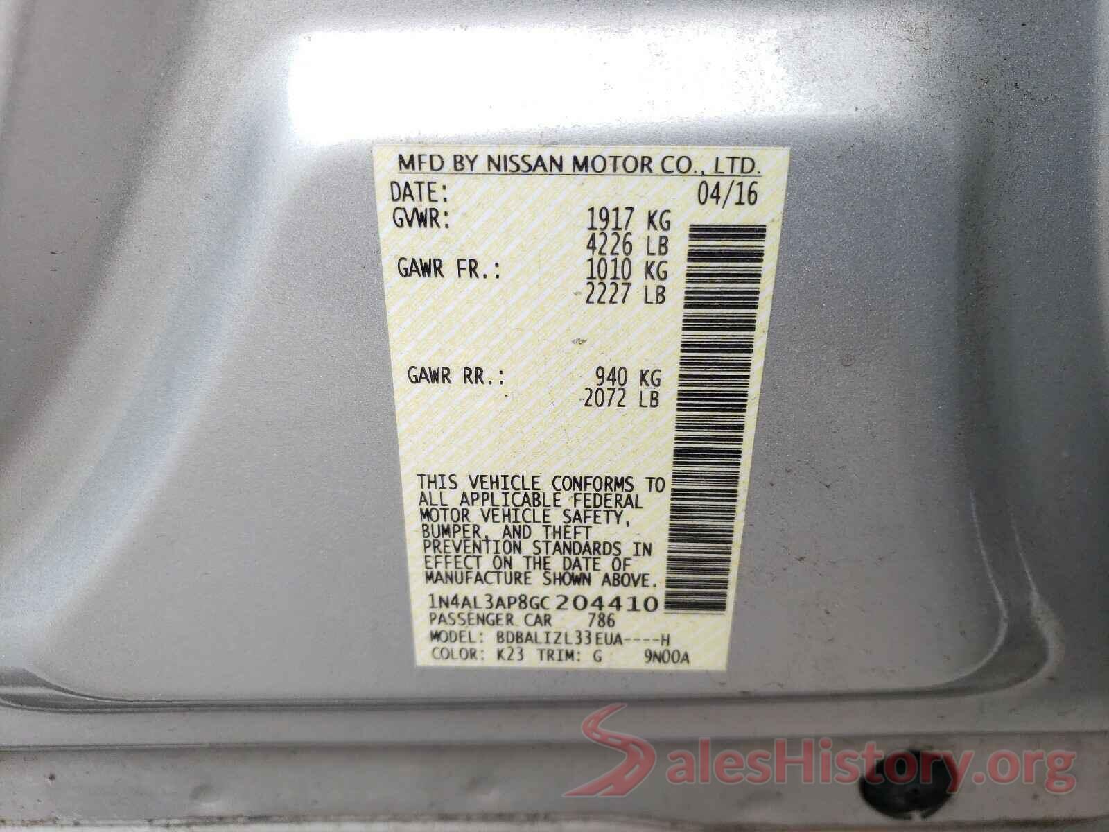 1N4AL3AP8GC204410 2016 NISSAN ALTIMA