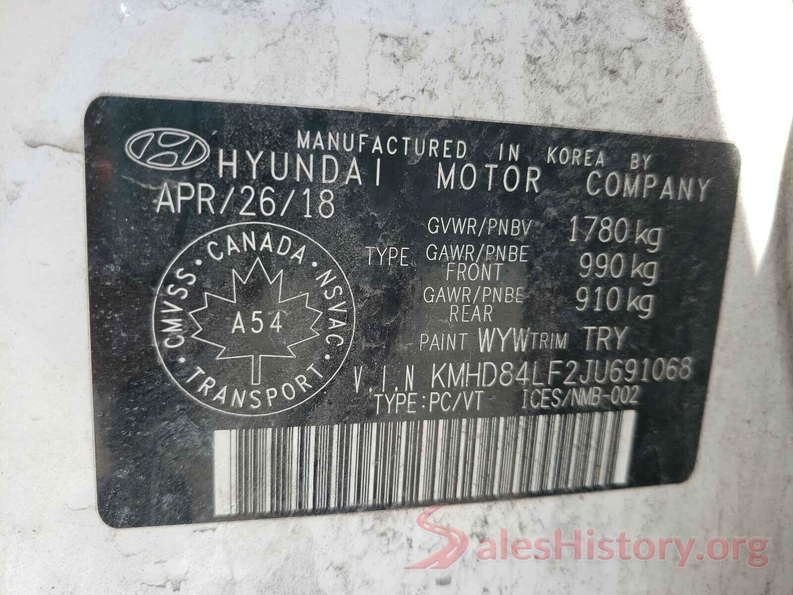 KMHD84LF2JU691068 2018 HYUNDAI ELANTRA