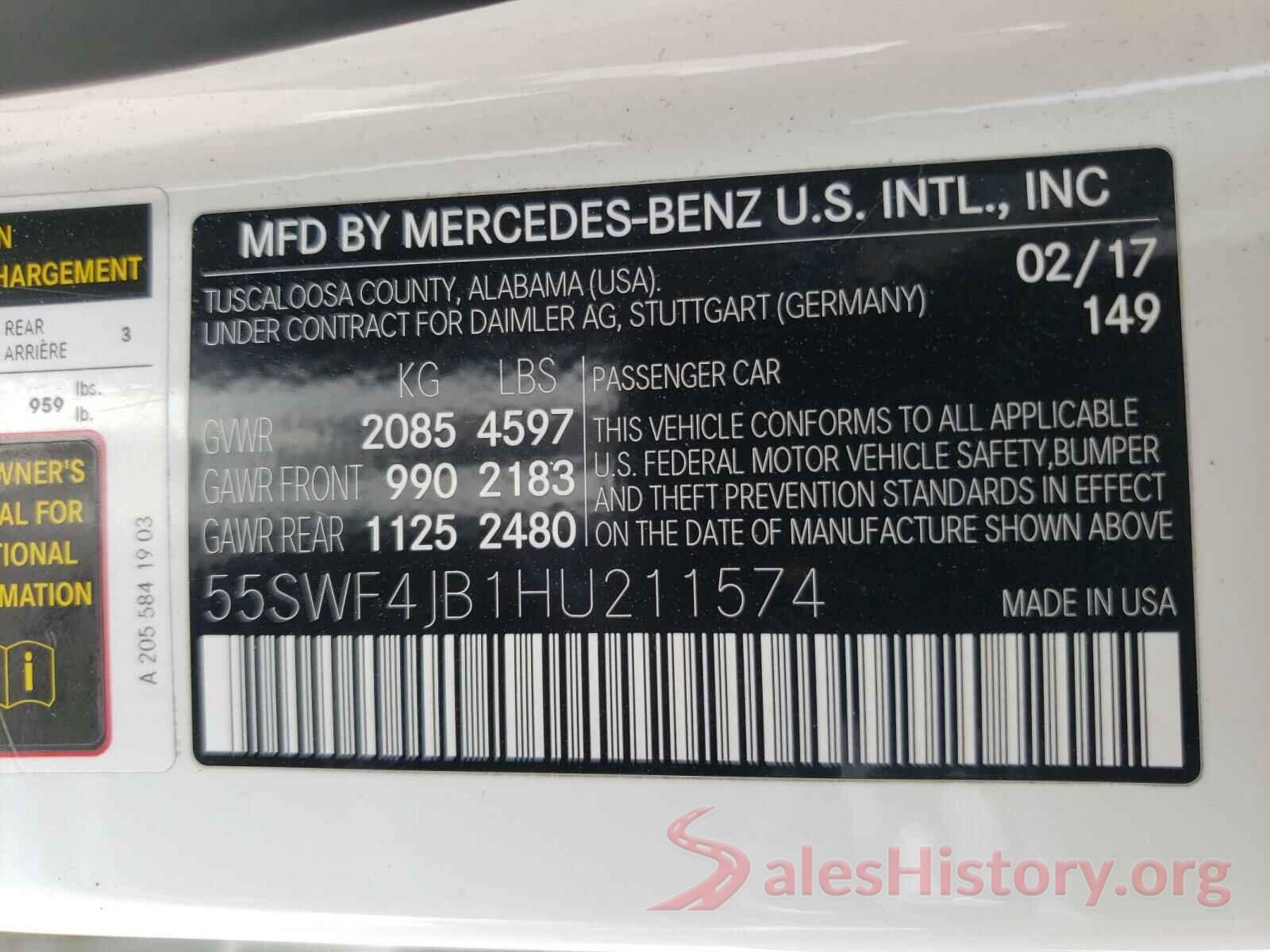 55SWF4JB1HU211574 2017 MERCEDES-BENZ C CLASS