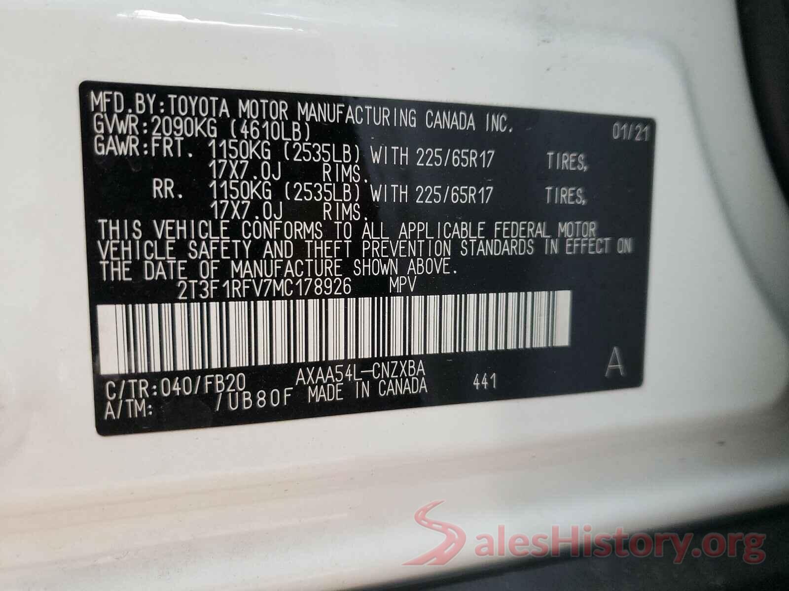 2T3F1RFV7MC178926 2021 TOYOTA RAV4