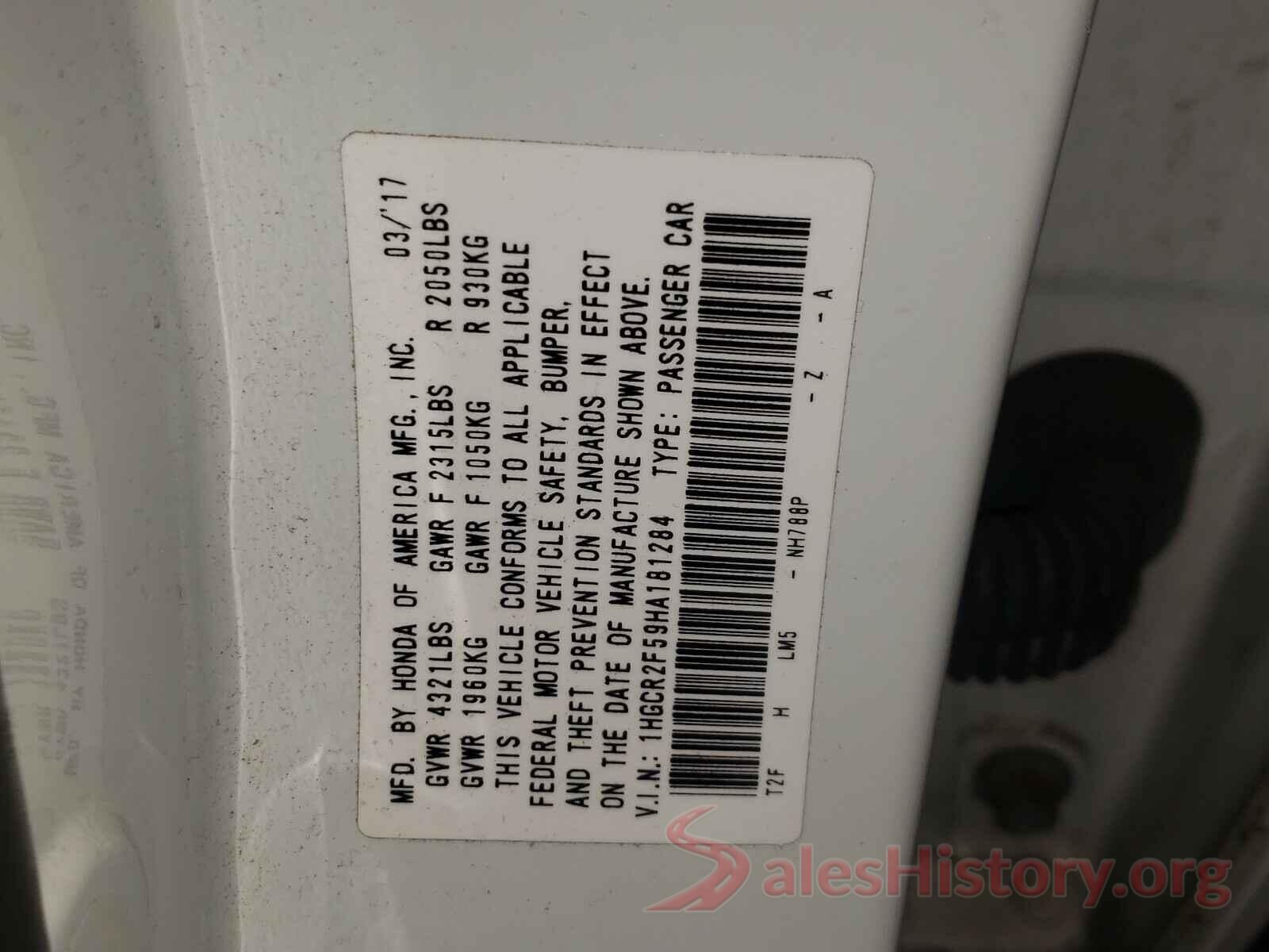 1HGCR2F59HA181284 2017 HONDA ACCORD