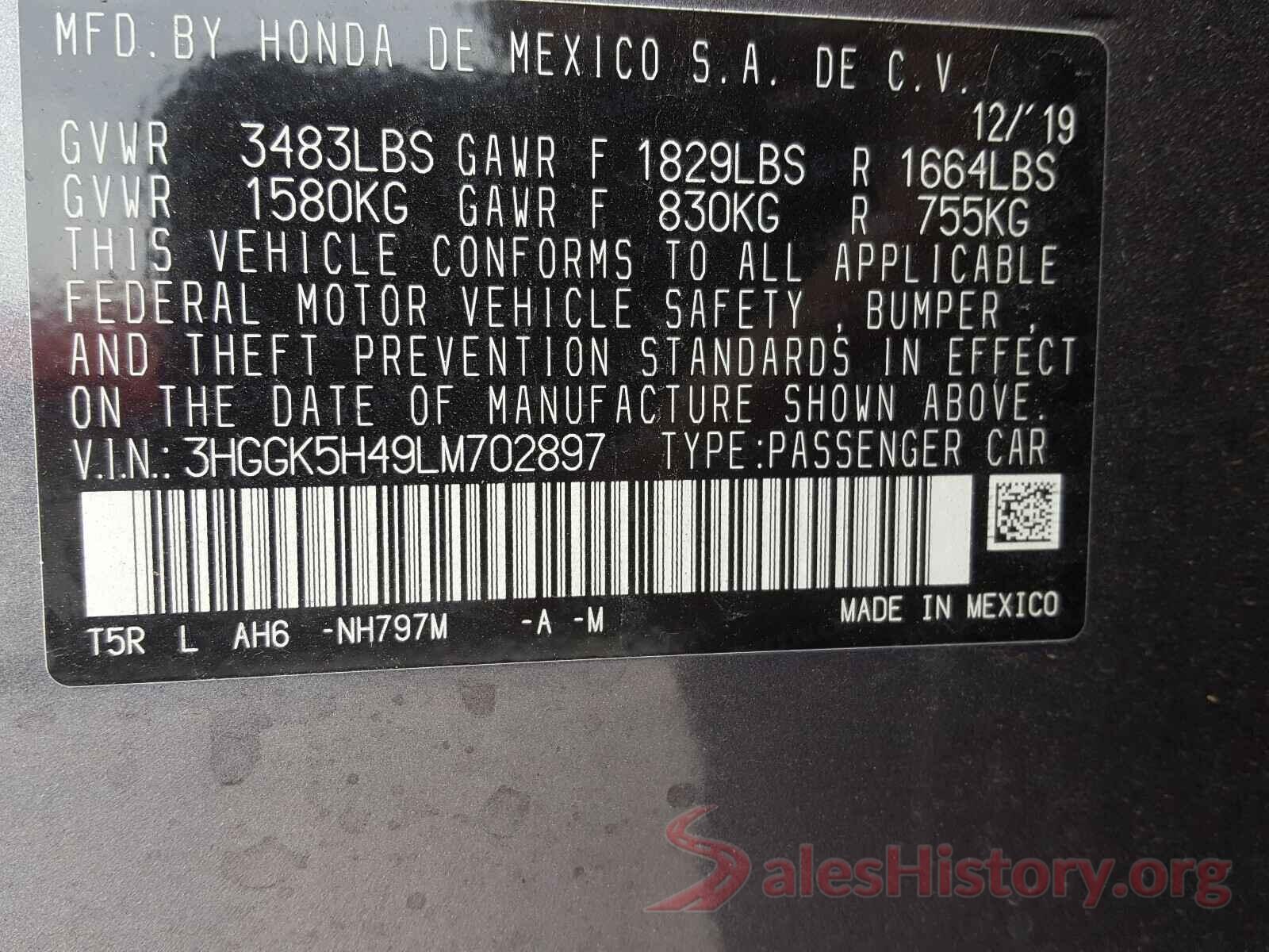 3HGGK5H49LM702897 2020 HONDA FIT