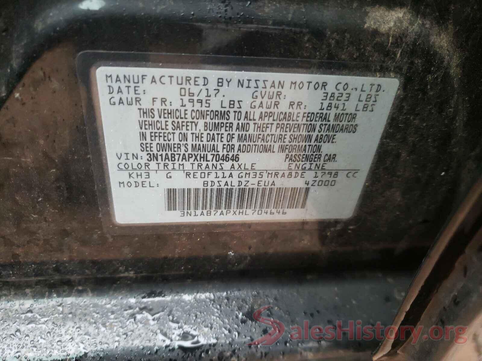 3N1AB7APXHL704646 2017 NISSAN SENTRA