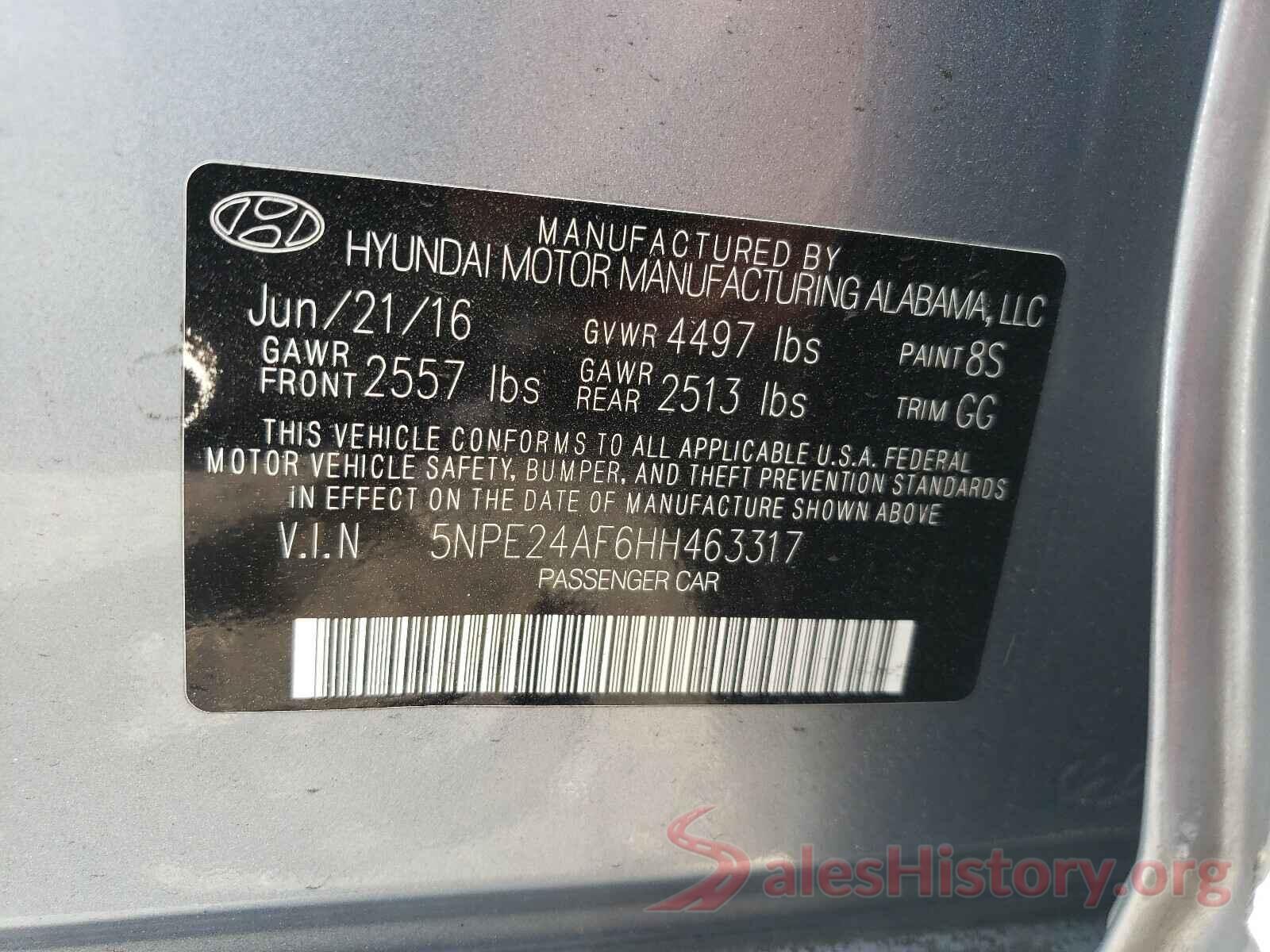 5NPE24AF6HH463317 2017 HYUNDAI SONATA