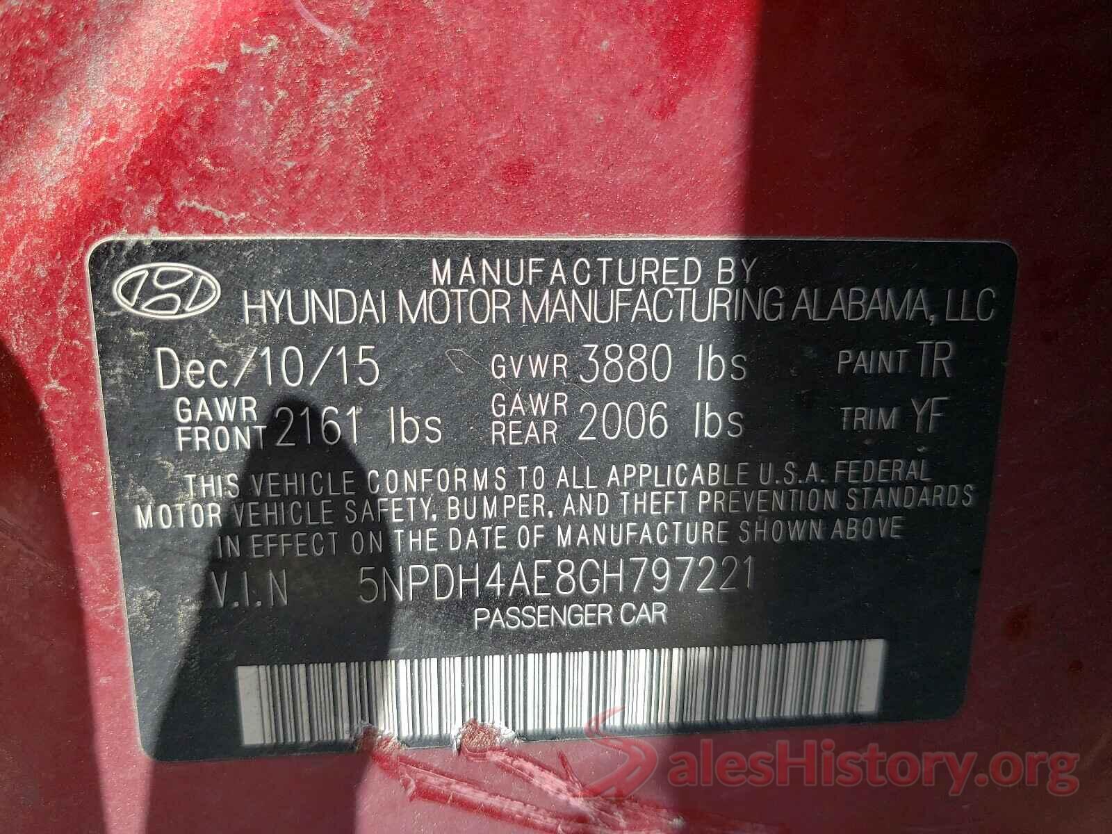 5NPDH4AE8GH797221 2016 HYUNDAI ELANTRA