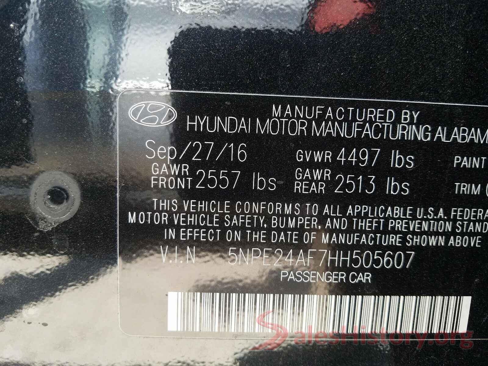 5NPE24AF7HH505607 2017 HYUNDAI SONATA