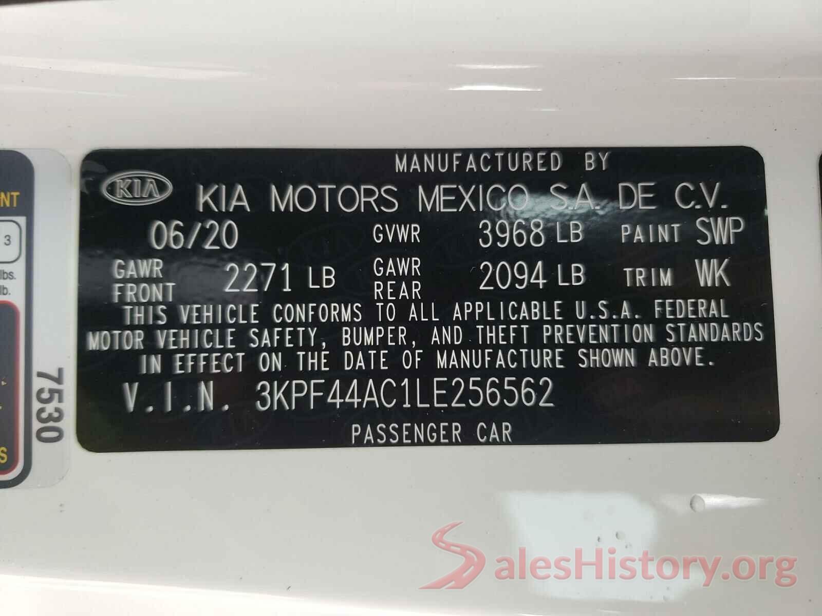 3KPF44AC1LE256562 2020 KIA FORTE