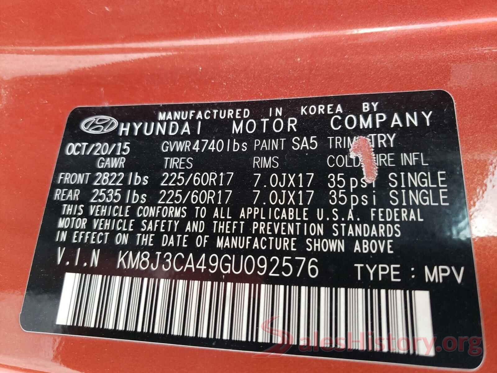 KM8J3CA49GU092576 2016 HYUNDAI TUCSON