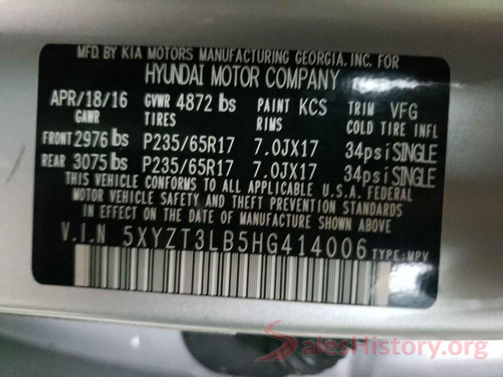 5XYZT3LB5HG414006 2017 HYUNDAI SANTA FE