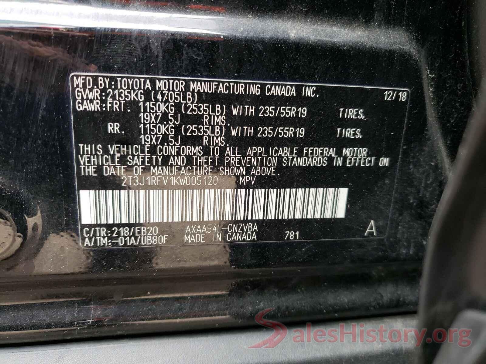 2T3J1RFV1KW005120 2019 TOYOTA RAV4