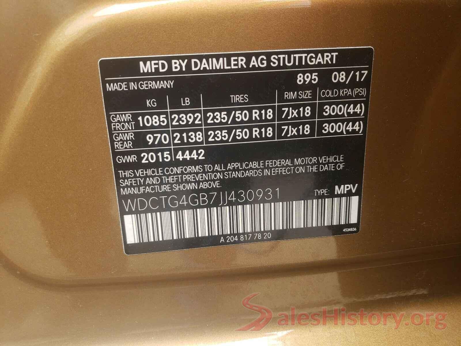 WDCTG4GB7JJ430931 2018 MERCEDES-BENZ G CLASS