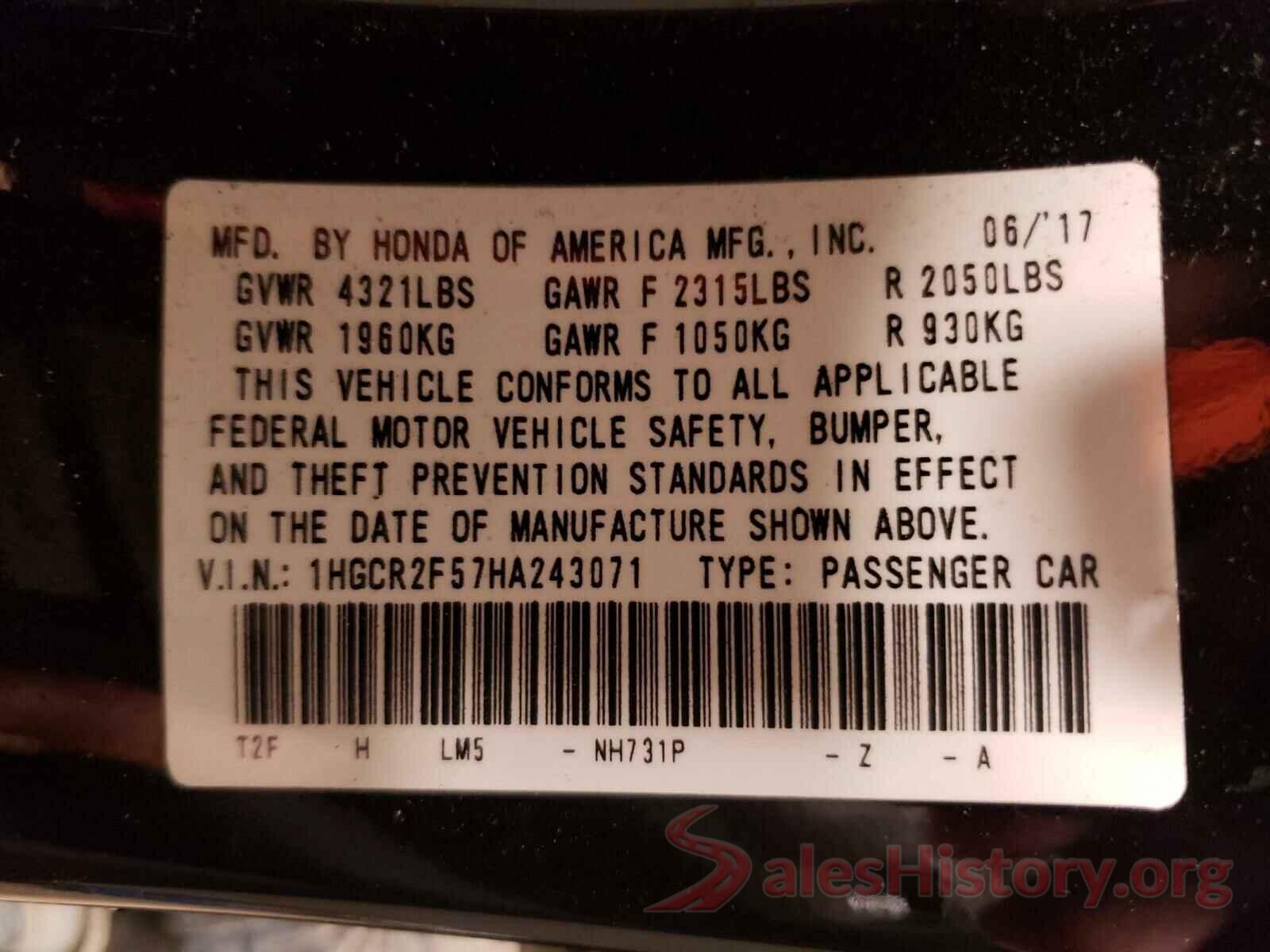 1HGCR2F57HA243071 2017 HONDA ACCORD