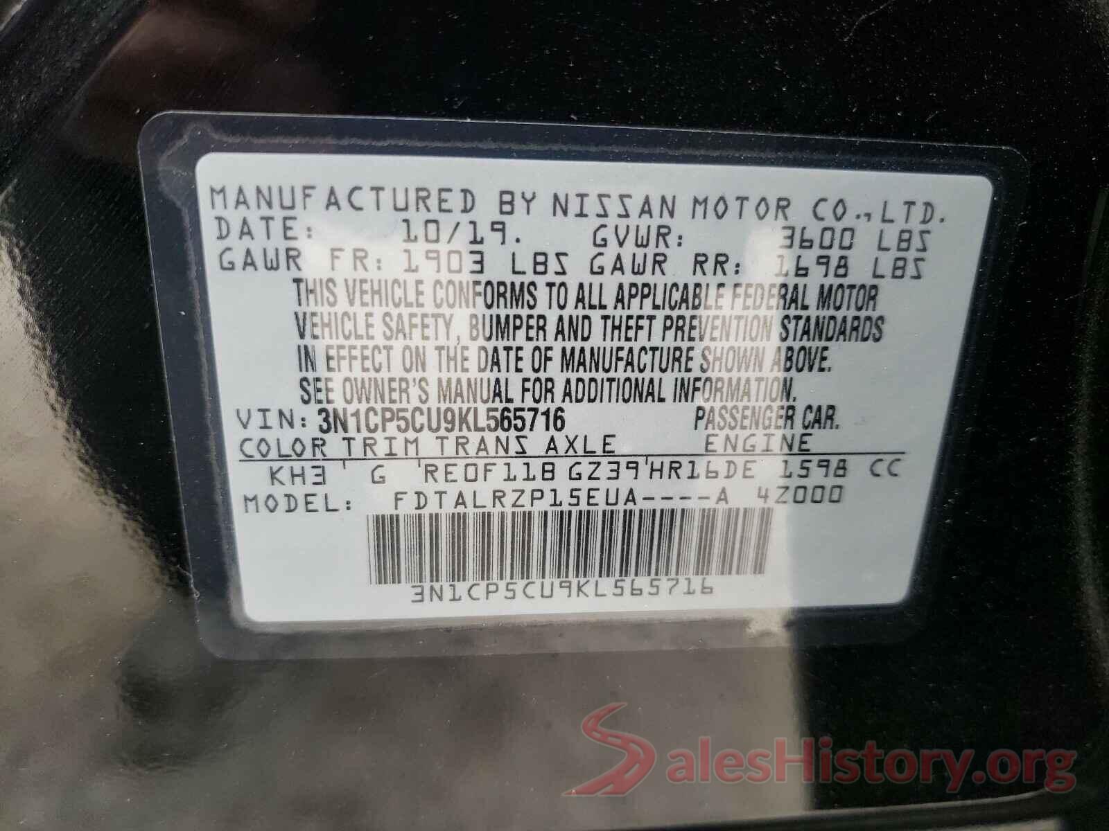 3N1CP5CU9KL565716 2019 NISSAN KICKS