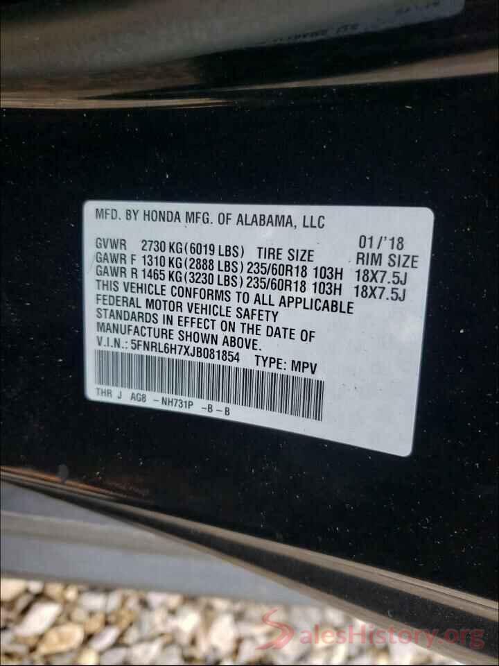 5FNRL6H7XJB081854 2018 HONDA ODYSSEY