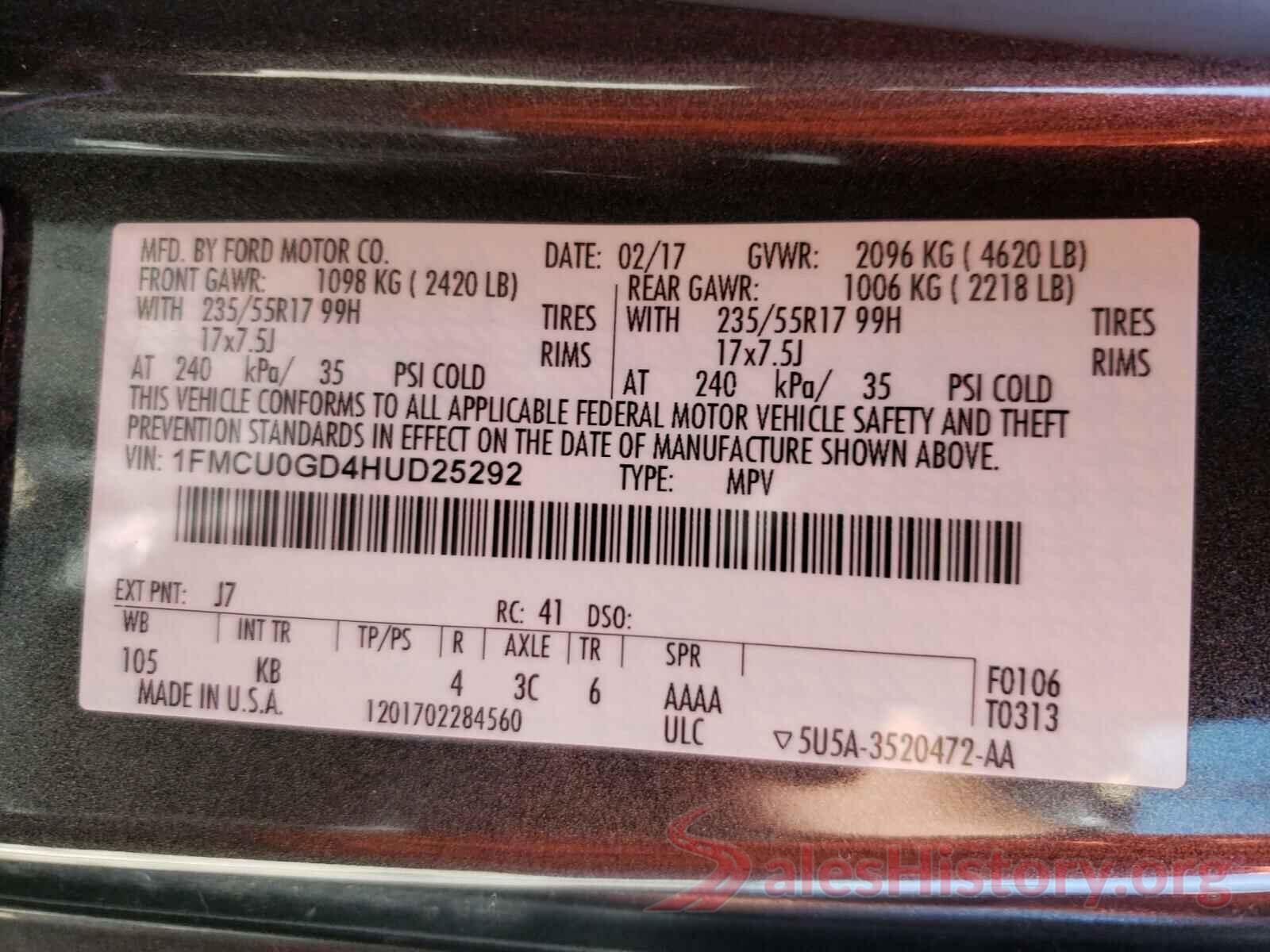 1FMCU0GD4HUD25292 2017 FORD ESCAPE