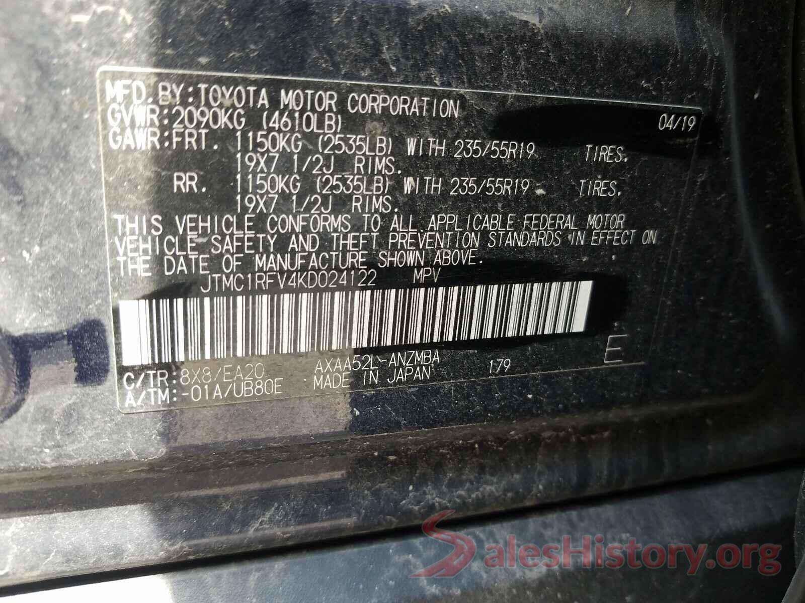 JTMC1RFV4KD024122 2019 TOYOTA RAV4