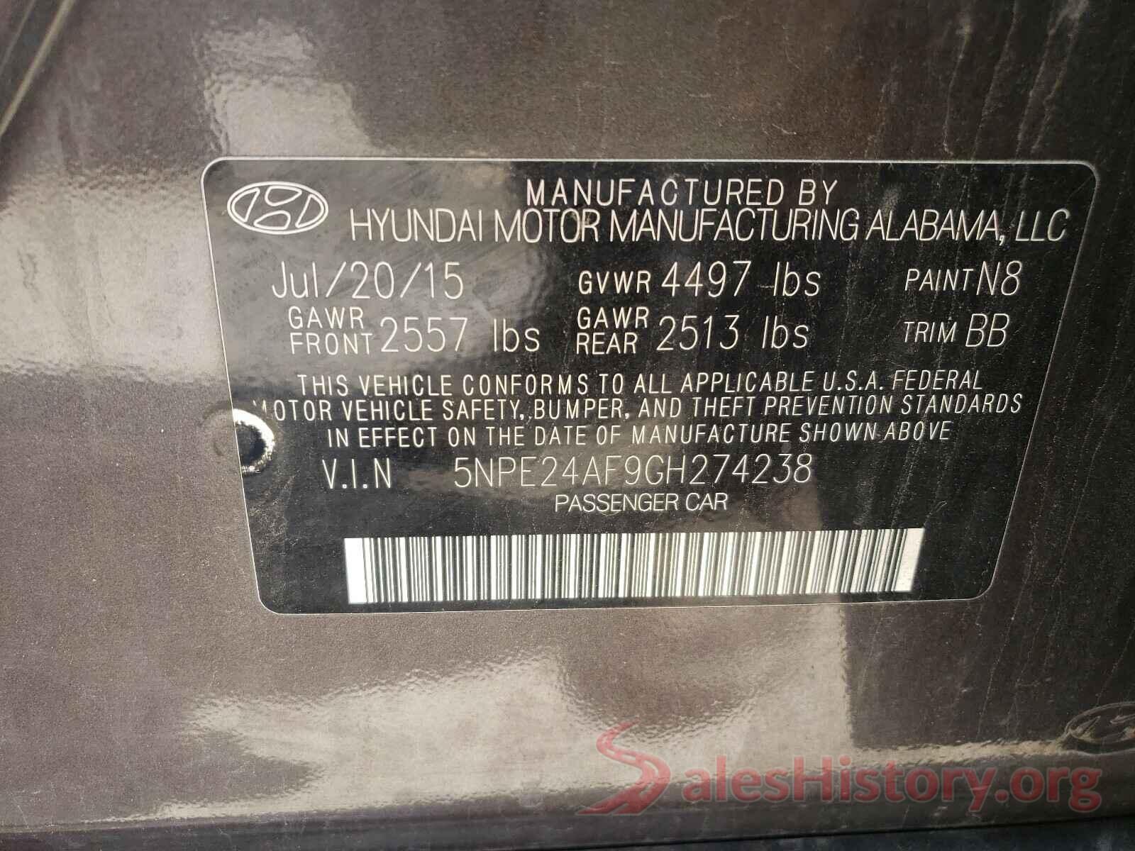 5NPE24AF9GH274238 2016 HYUNDAI SONATA