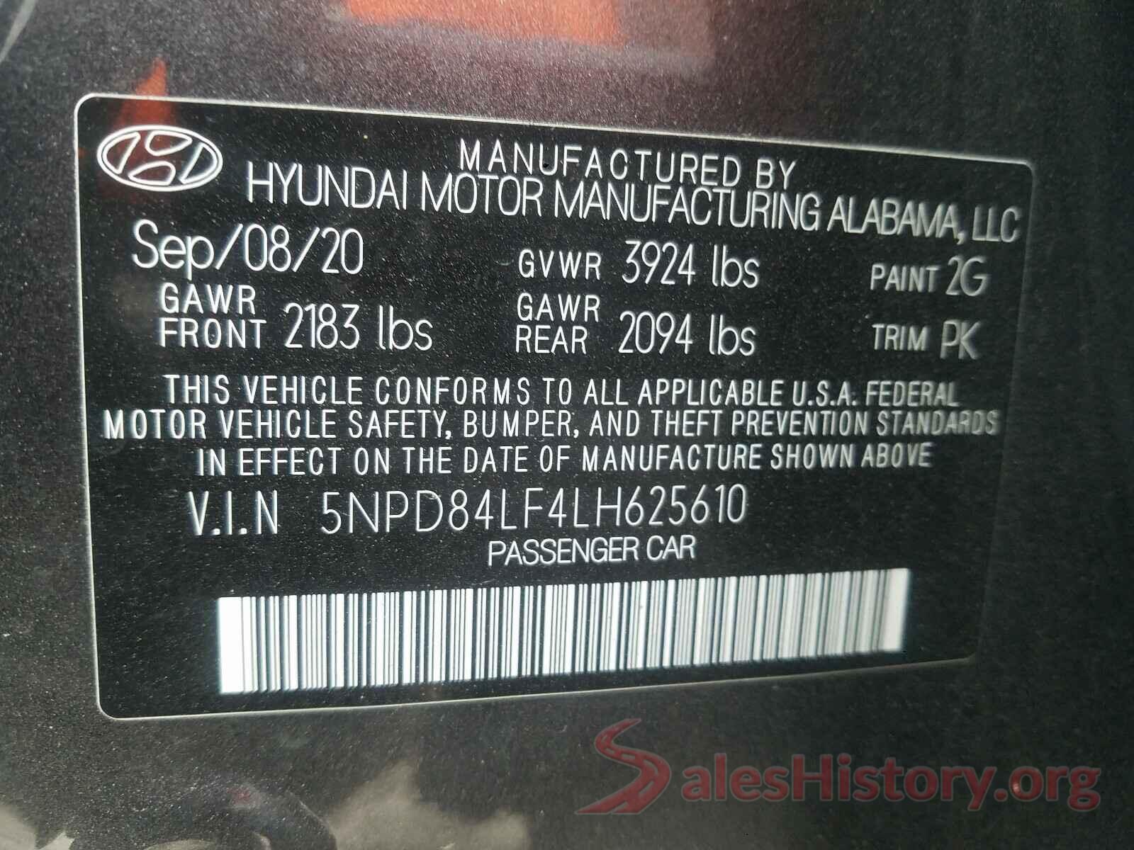 5NPD84LF4LH625610 2020 HYUNDAI ELANTRA