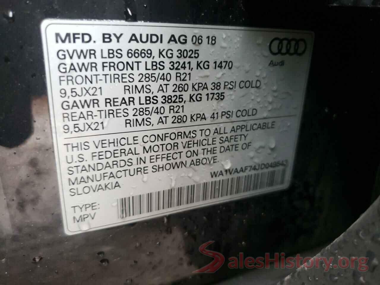 WA1VAAF74JD049543 2018 AUDI Q7