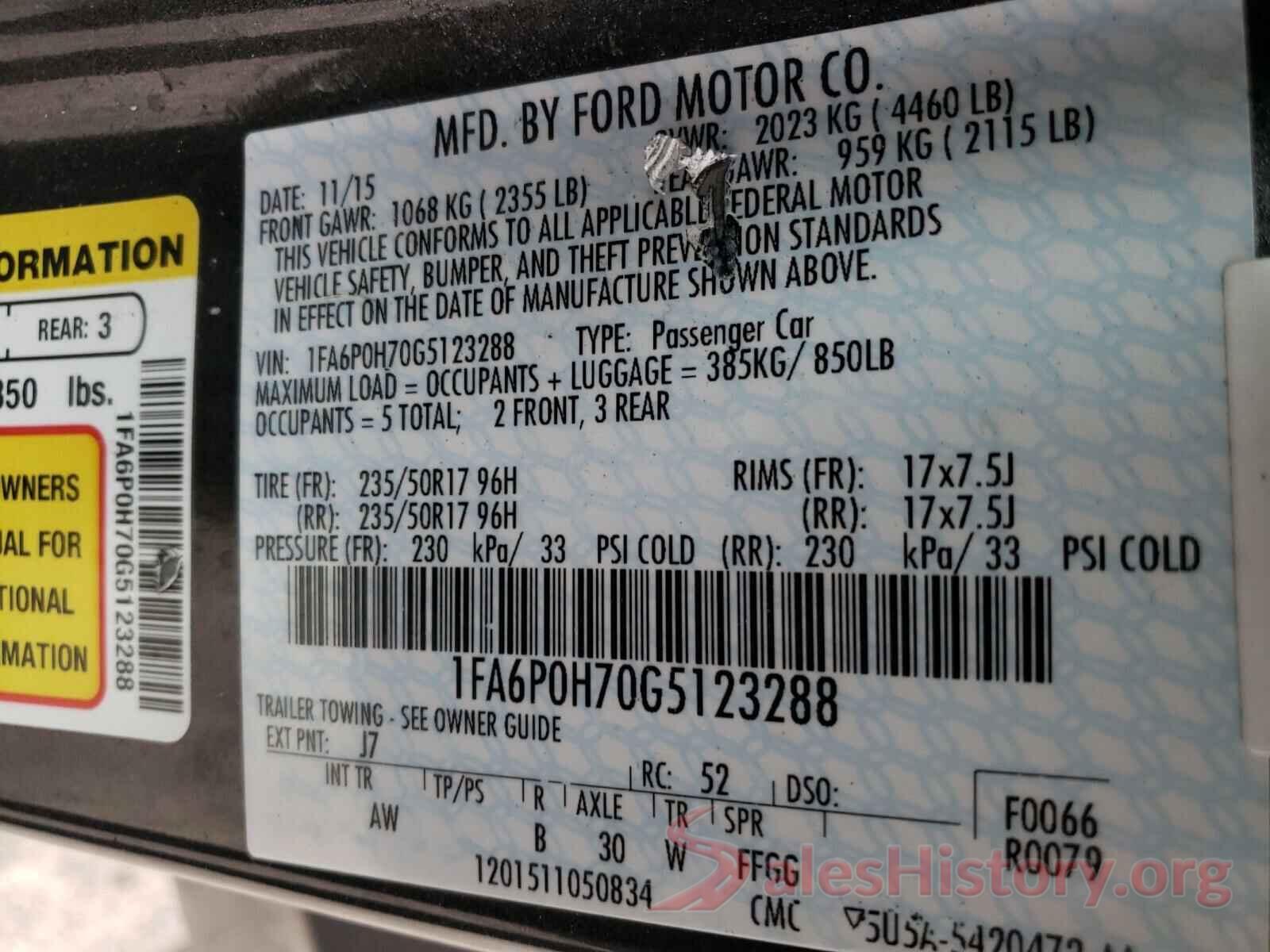 1FA6P0H70G5123288 2016 FORD FUSION