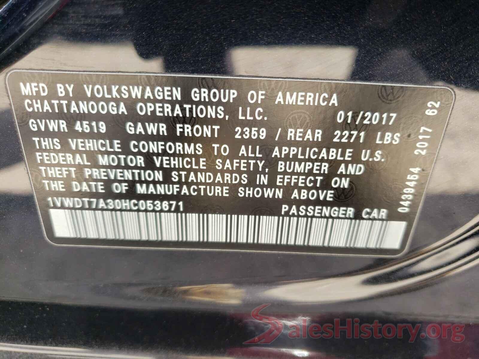 1VWDT7A30HC053671 2017 VOLKSWAGEN PASSAT