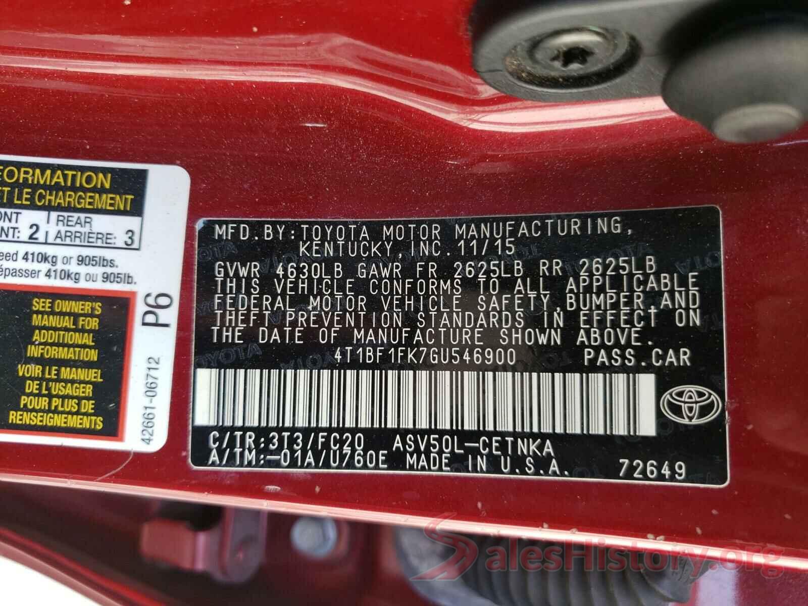 4T1BF1FK7GU546900 2016 TOYOTA CAMRY