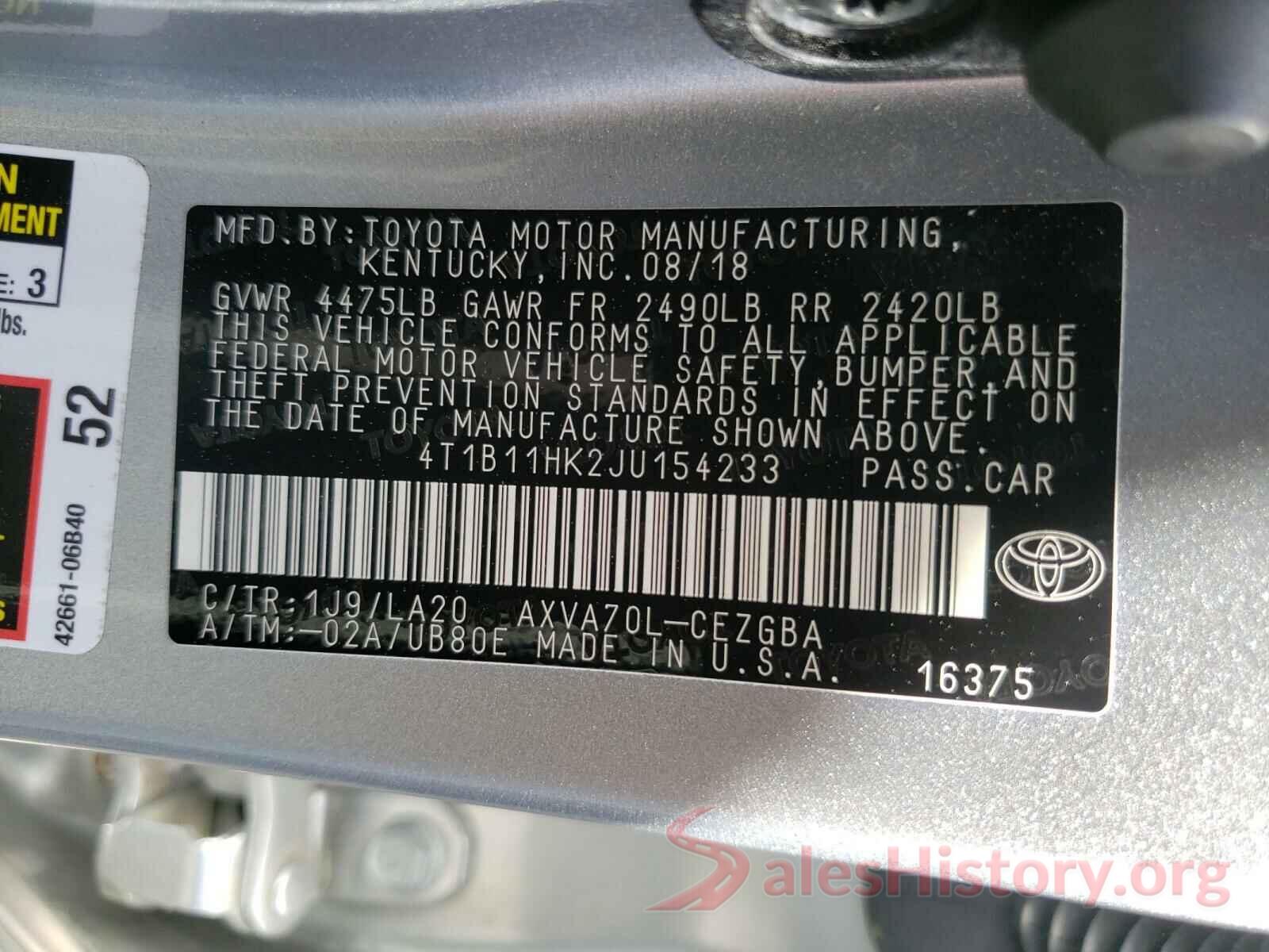 4T1B11HK2JU154233 2018 TOYOTA CAMRY