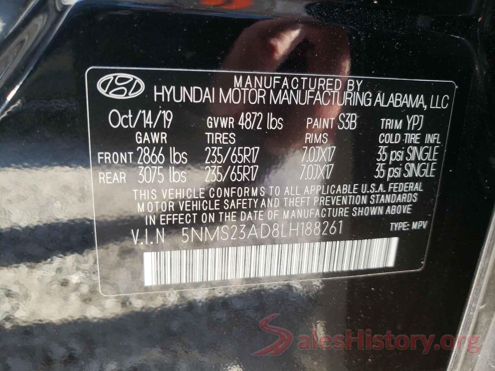 5NMS23AD8LH188261 2020 HYUNDAI SANTA FE